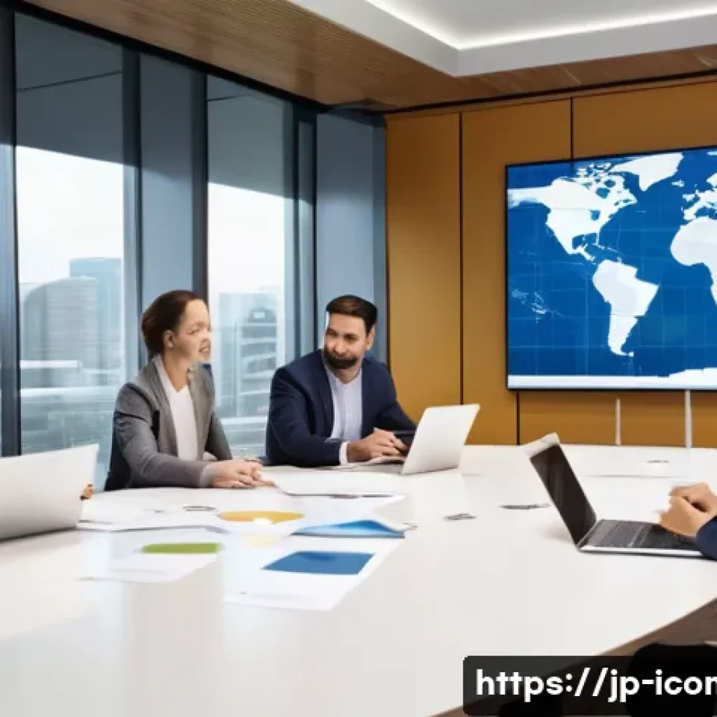 국제커뮤니케이션 자격 취득 후 경로 - **Prompt for Global Business: International Marketing Strategy Session**
    A vibrant, modern confe...