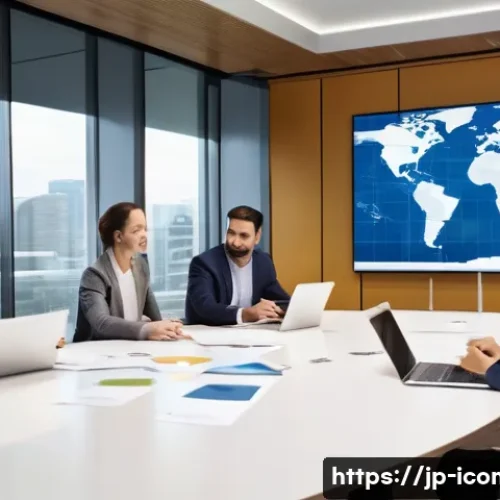 국제커뮤니케이션 자격 취득 후 경로 - **Prompt for Global Business: International Marketing Strategy Session**
    A vibrant, modern confe...