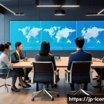 국제커뮤니케이션 전략적 커뮤니케이션 - A modern international business meeting scene featuring diverse professionals from Asia, Europe, and...