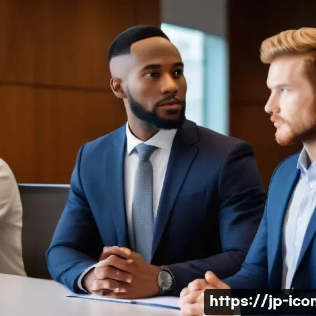 국제커뮤니케이션 실무 직무 소개 - A diverse international business meeting scene in a modern conference room, featuring professionals ...