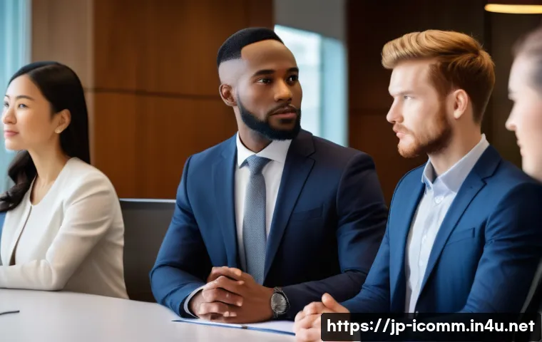 국제커뮤니케이션 실무 직무 소개 - A diverse international business meeting scene in a modern conference room, featuring professionals ...