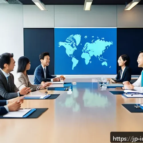 국제커뮤니케이션 전문가로서의 가치 - A diverse group of professional adults engaged in a lively international business meeting around a m...