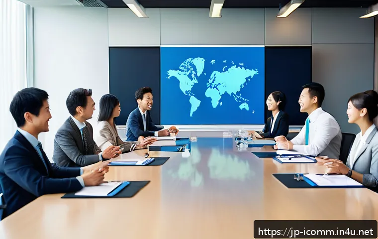 국제커뮤니케이션 전문가로서의 가치 - A diverse group of professional adults engaged in a lively international business meeting around a m...