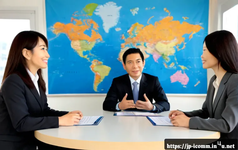 국제커뮤니케이션 글로벌 기업 취업 - Photorealistic global corporate job interview, a polished Japanese professional in smart business at...